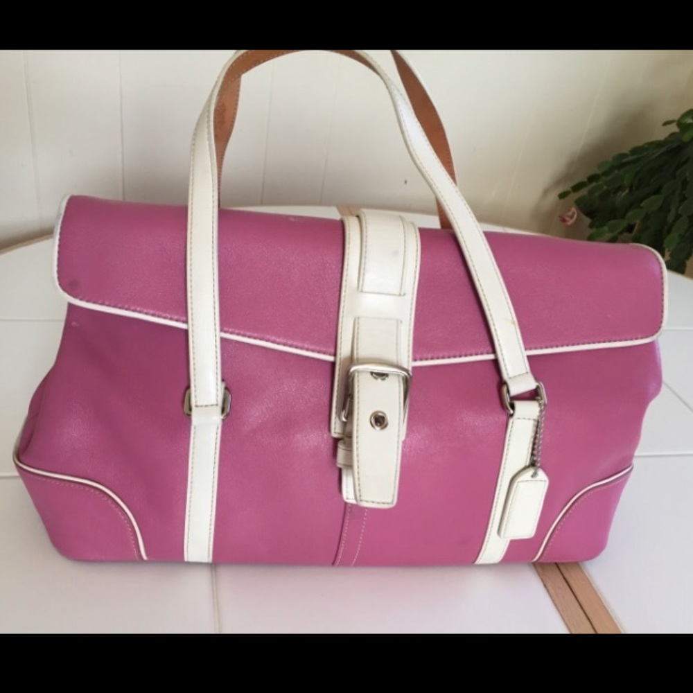 Coach Pink Leather Handbag Flap Satchel